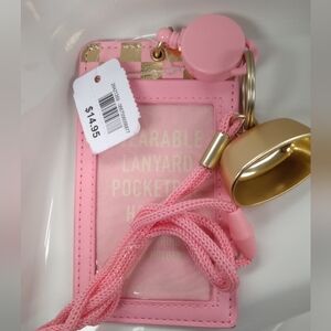 Bath & Body Works Pink and Checkered Gold Lanyard Card Holder